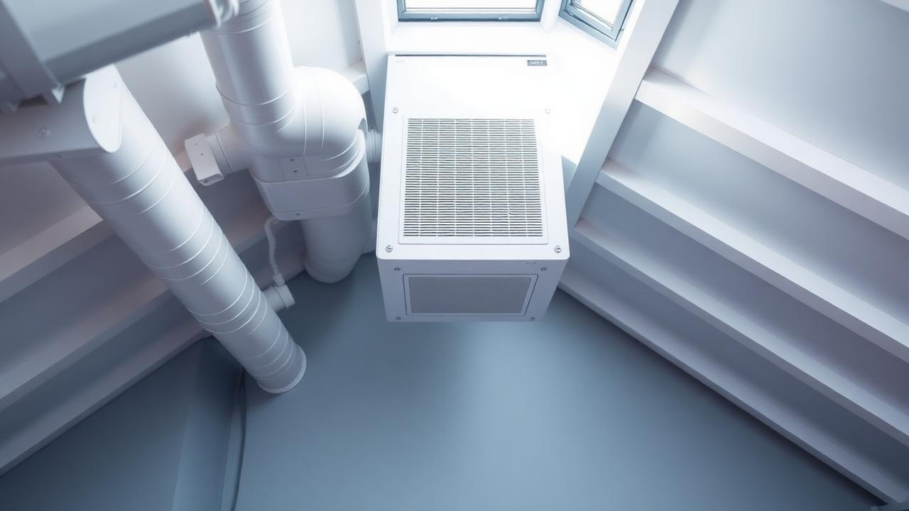 Bloc de ventilation VMC installé dans des combles propres